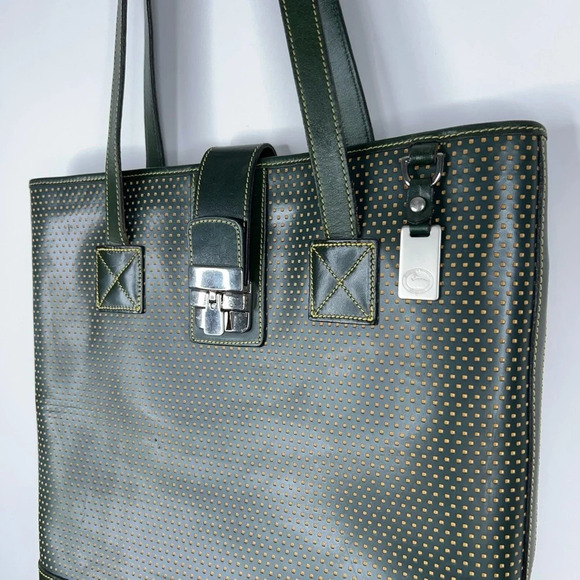 Dooney & Bourke Cabrio Leather Green Perforated Purse Top Handle Bag Classic - Picture 3 of 12